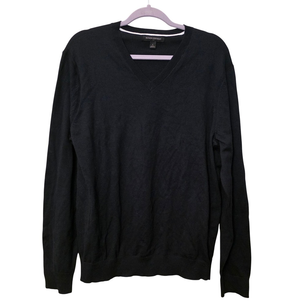 Banana Republic Mens V-Neck Sweater Black Long Sleeve Cotton Blend Size‎ L